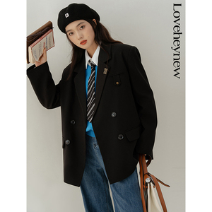 LOVEHEYNEW黑色小西服女秋季2022新款小众设计感宽松韩版西装外套