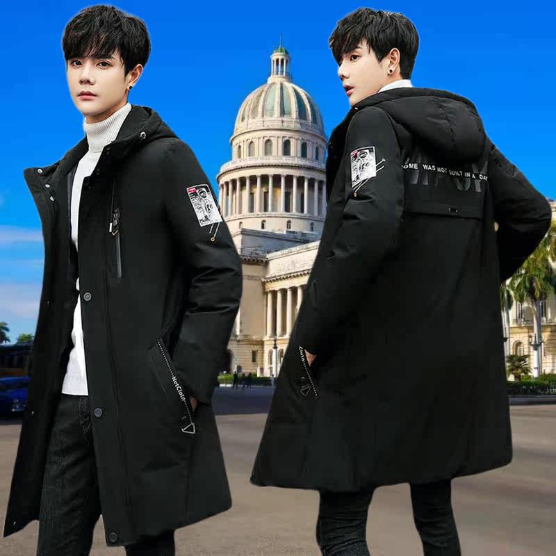 青少年羽绒服男中长款白鸭绒加厚冬装帅气潮牌高中学生派克服外套