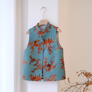 国风真丝非遗天青色漳缎马甲 中式 LAMUMI 缪觅