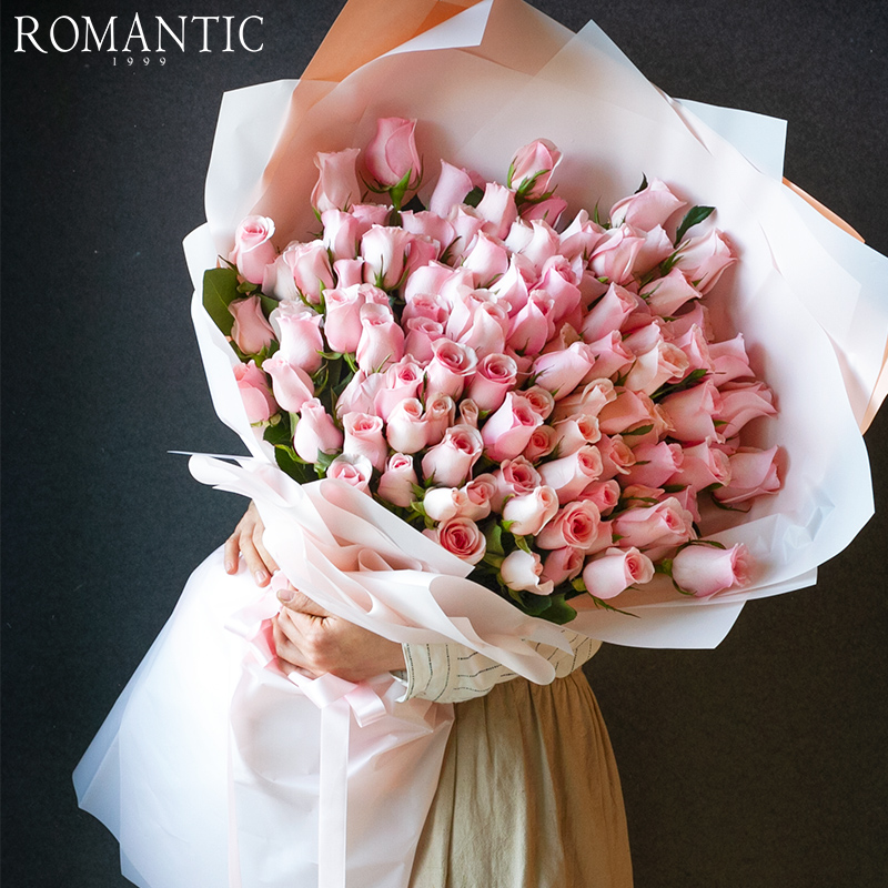 Romantic 99朵Rose超大熊抱ins花束北京包邮花店鲜花玫瑰花