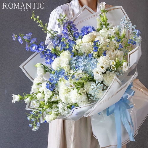 Голубая фэнтезий Queyan травяная ветра колокол цветы цветы небо звезда синий и белый натуральный ветер Букет Пекин Цветочный Экспресс