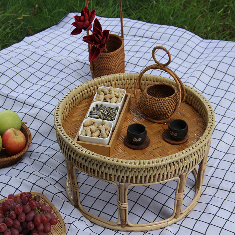 泰国藤编茶台茶几户外茶桌客厅阳台矮桌榻榻米小茶桌户外野餐圆桌,住宅家具,阳台桌,淘宝优惠券,粉丝福利购,淘宝优惠卷