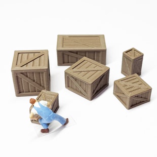 大小木箱子火车模型 1 87HO建筑场景沙盘铁路周边 仓库货物工业