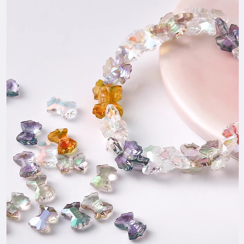 新款10mm幻彩diy蝴蝶结珠72颗手链配件水晶蝴蝶穿孔珠DIY饰品配件