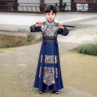 男童藏青汉服春秋新款高端演出2026男生小少爷儿童武侠客古风唐装
