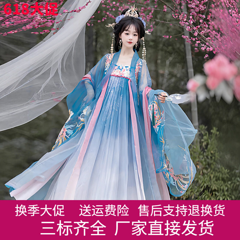 披帛蓝色唐制齐胸诃子褶裙套装