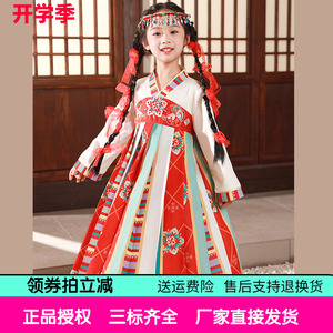 专柜同款高档女童印花缎面连衣裙