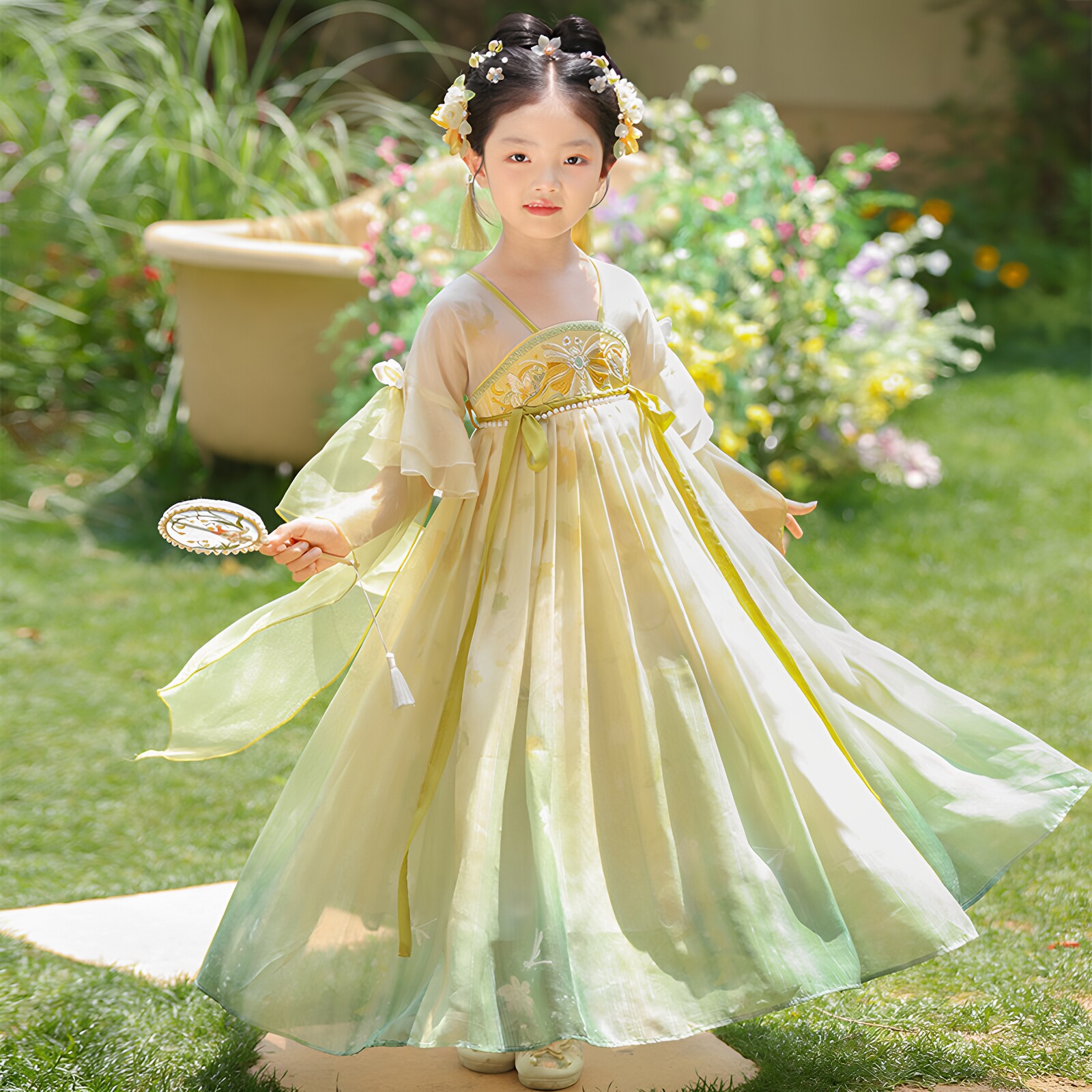 2026秋女童披帛汉服裙夏季古风连衣裙中国风唐装儿童超仙古装裙