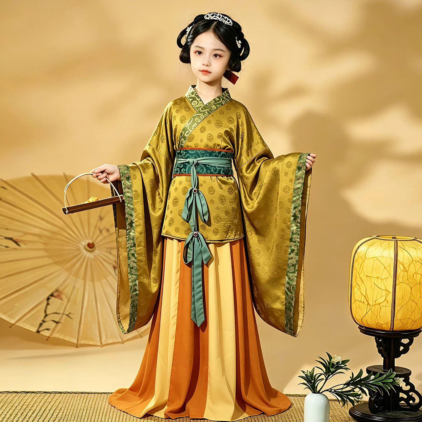 女童魏晋交领汉服套装儿童春秋古装大袖襦裙古风拍照演出服中国风
