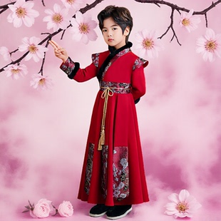 汉服男童2026新款民族服装中国风国学古装春秋冬季加绒童小少爷