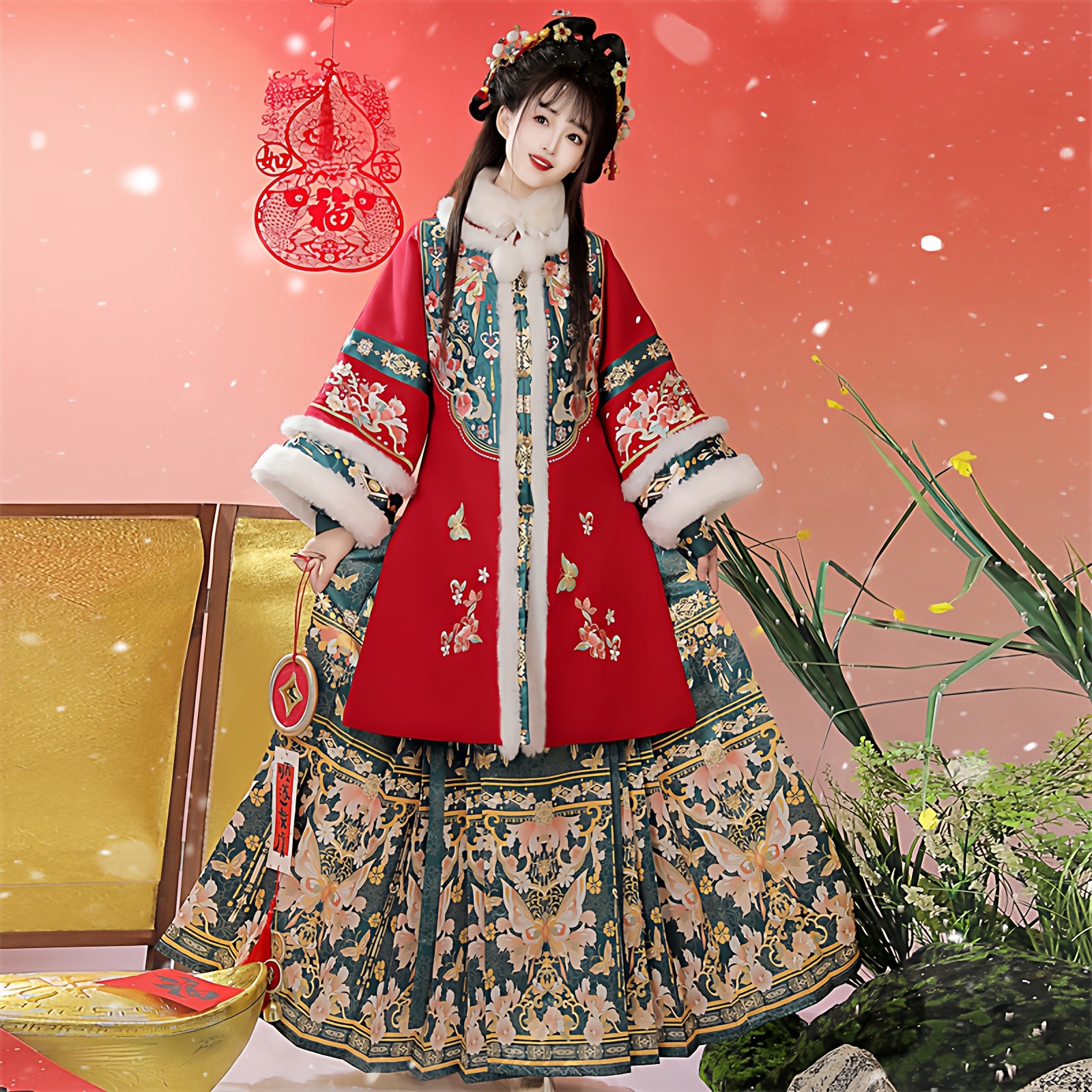 新年战袍明制汉服女装2026春冬季加绒刺绣长衫马面裙拜年服套装,女装/女士精品,汉服套装,淘宝优惠券,粉丝福利购,淘宝优惠卷