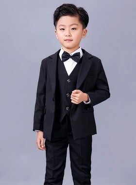 出租男童西服套装黑色花童礼服白色钢琴表演主持人演出比赛服装