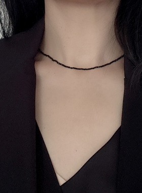 暗黑系列仿水晶choker原创黑尖晶项链复古短款锁骨链气质简约细女