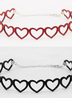 新款流行黑色复古桃心锁骨颈链