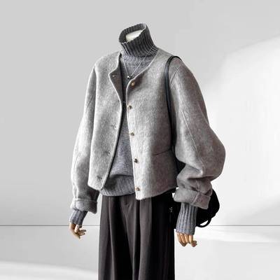 短款灰色双面羊绒毛呢子大衣外套女2025年秋冬季新款高级感小个子