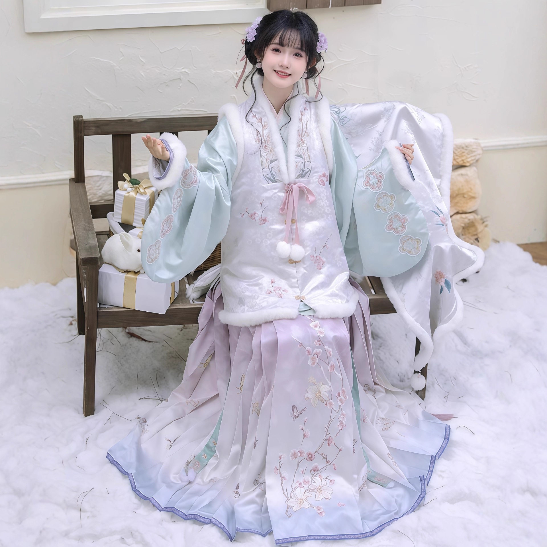 汉服女2025秋冬新款汉洋折衷国风马面裙套装重工刺绣比甲加绒披肩,女装/女士精品,汉服套装,淘宝优惠券,粉丝福利购,淘宝优惠卷