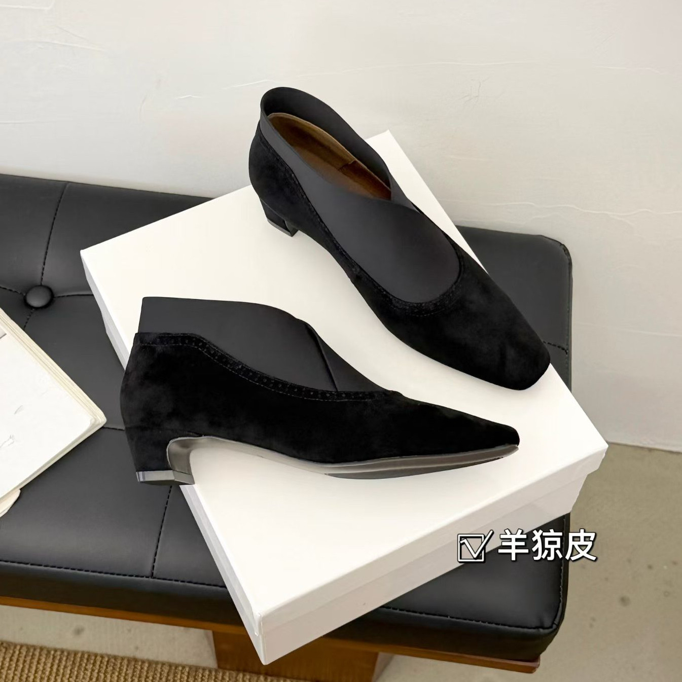 法式超软羊皮洋气弹力瘦瘦靴2026秋冬新款方头粗跟短靴真皮女靴子