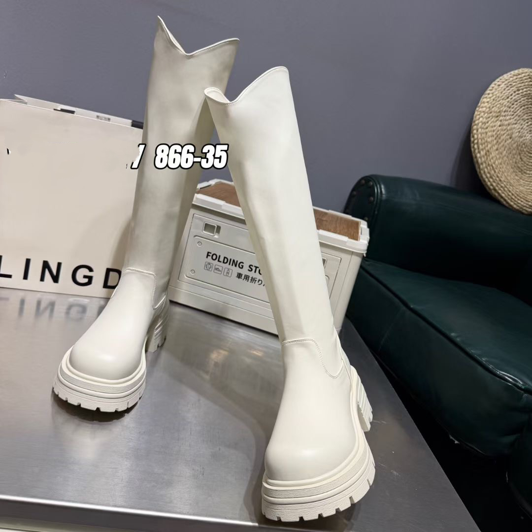 白鹿同款小V靴弹力靴加绒冬季厚底骑士长筒靴女不过膝长靴瘦瘦靴