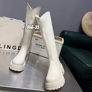 白鹿同款小V靴弹力靴加绒冬季厚底骑士长筒靴女不过膝长靴瘦瘦靴