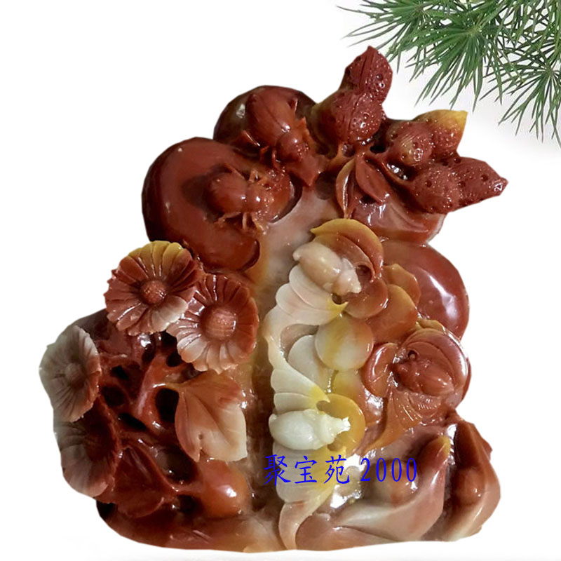 仿寿山石富贵一生玉石摆件石雕玉石原石山水工艺品家居摆件玄关