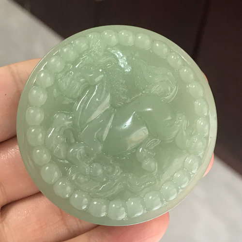 天然东陵玉浅绿马到成功皮带扣玉石生肖马腰带扣男女飞马腰佩腰扣
