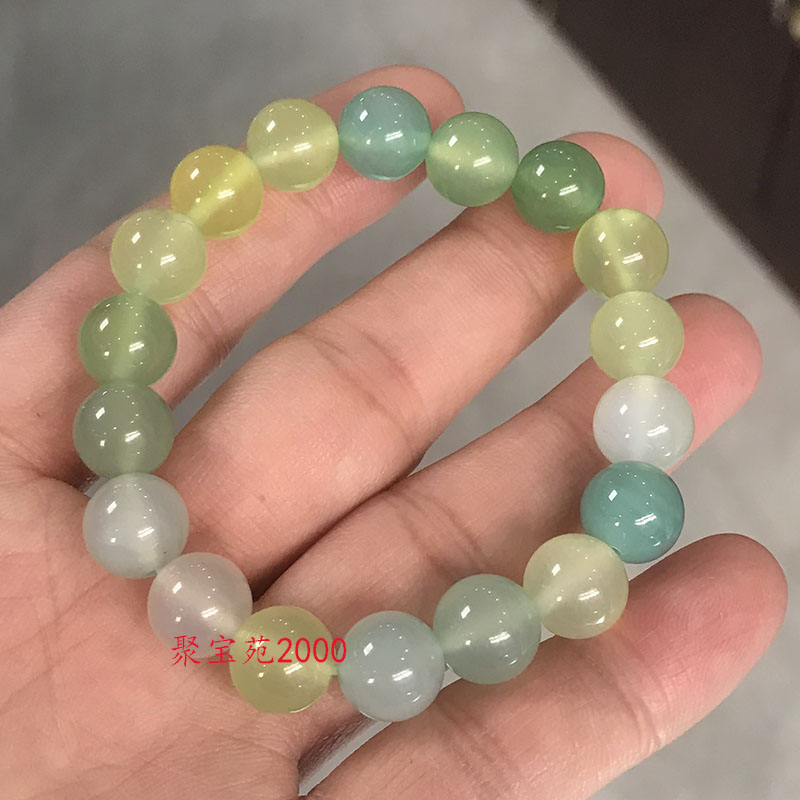 天然冰种苹果绿玛瑙手链青提色水晶手串玉髓时尚首饰女士生日礼物