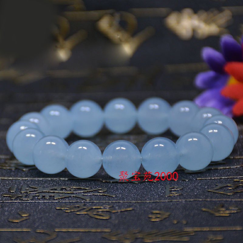 天然玉石手链蓝玉髓圆珠手串时尚女款石英岩玉手串蓝玛瑙手饰礼物