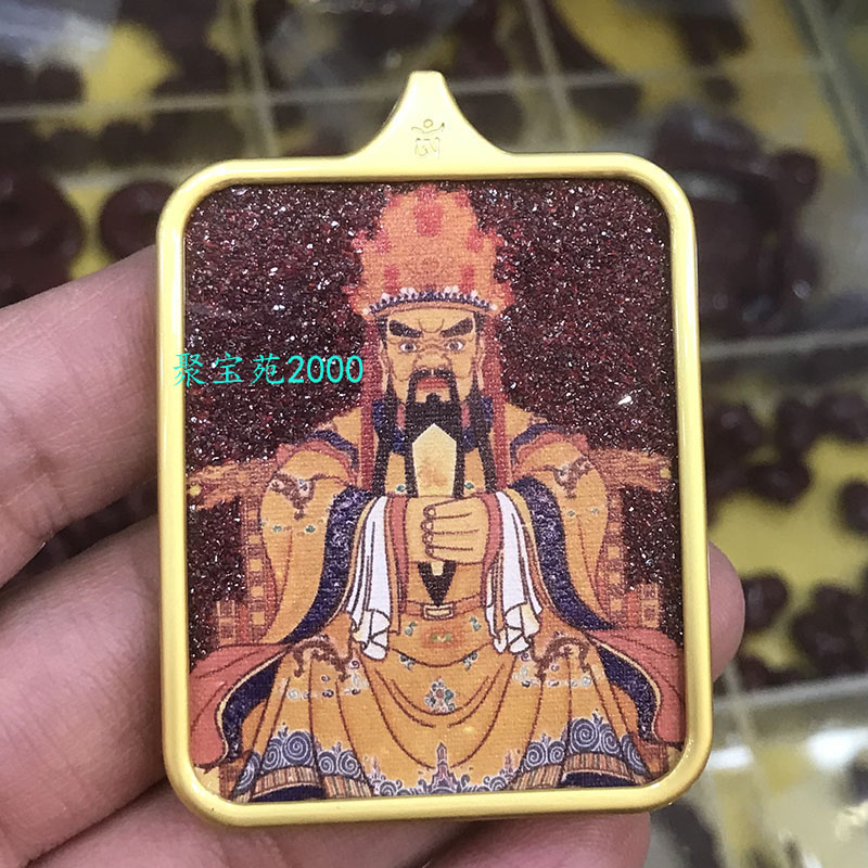 原矿朱砂唐卡吊坠彩绘财神爷招财挂件毛衣链藏式手绘龙五爷项链坠