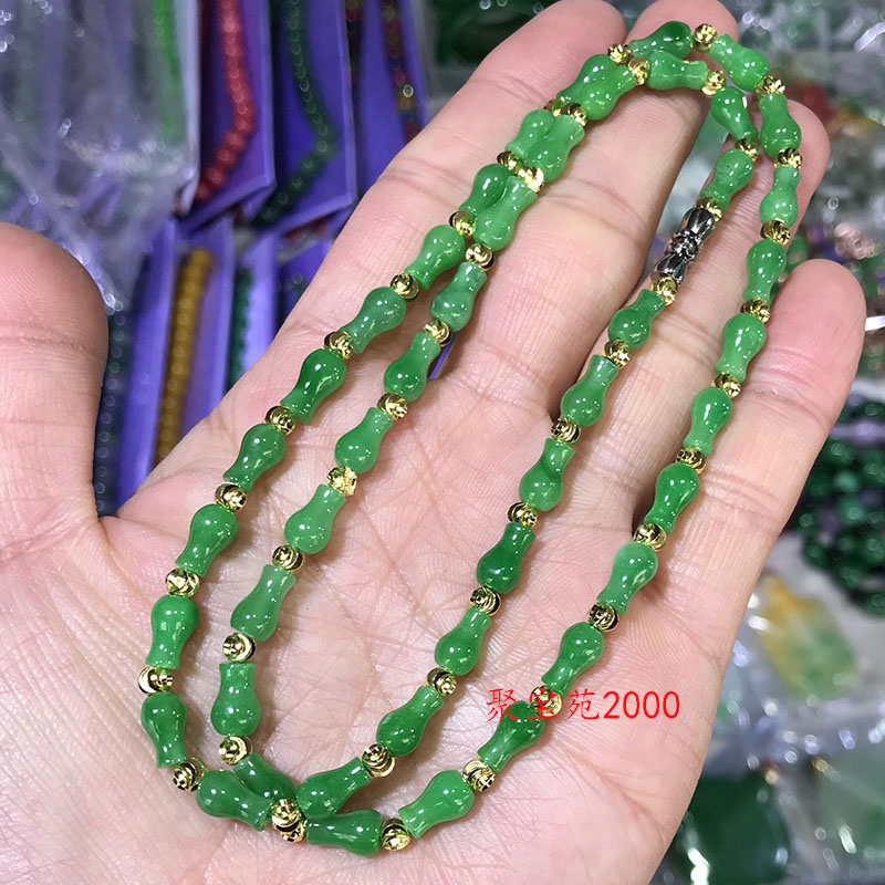 天然翡翠色玉石花瓶项链干青满绿葫芦挂链平安福禄寿玉链时尚珠链
