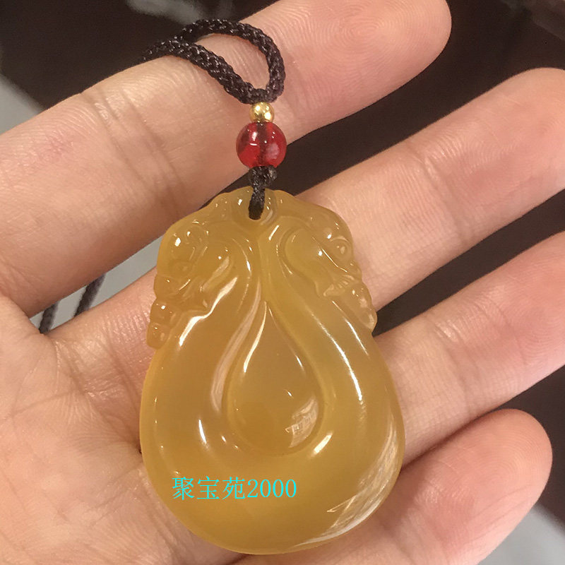 天然黄玛瑙水滴吊坠黄玉髓双龙项链女士锁骨链饰品水晶毛衣链礼物