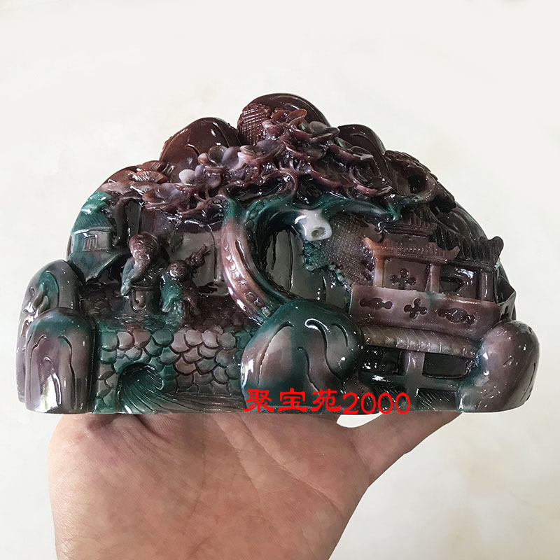 天然玉石迎客松摆件仿独山玉山水风景摆饰石头玉雕岫玉松树玉雕件