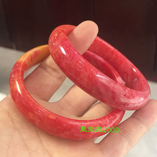 天然冰种鸡血石手镯鸡血玉手环女款玉石手饰本命年岫玉戈壁玉镯子