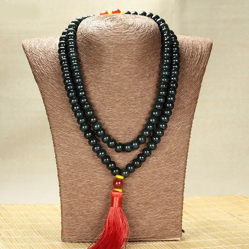 新疆和田玉青玉手链苹果珠玉手串长款老型珠项链108颗佛珠念珠手