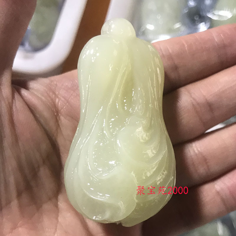 真玉阿富汗玉白菜手把件玉石白菜把玩男女款玉白菜手把件聚财招财