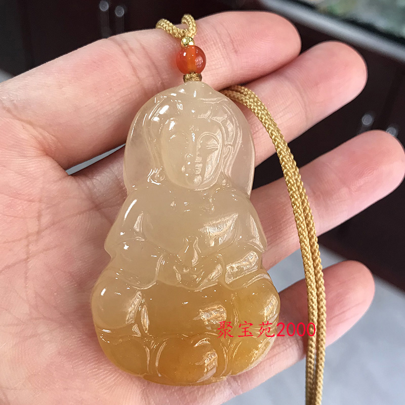天然云南黄龙玉观音吊坠俏色玉石净瓶观音菩萨挂件男女平安玉观音