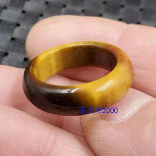 天然黄虎眼石跑环玉石戒指虎睛石男女玉石扳指鹰眼石宝石指环手饰