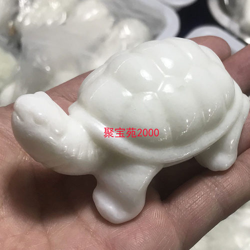 天然陕西蓝田玉乌龟手把件玉石原石精雕富甲天下长寿龟把玩件摆件