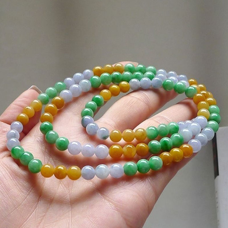 玉石项链三彩珠子挂链