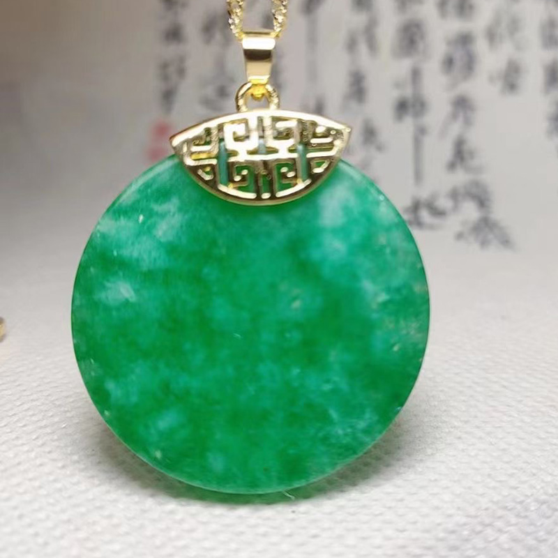 干青满绿翡翠色玉石平安扣无事牌辣绿圆牌玉璧玉佩吊坠镶嵌玉挂件