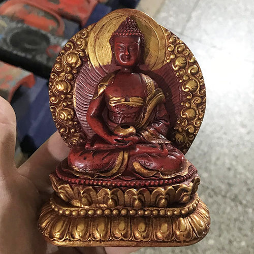 紫金砂如来佛家居摆件仿古做旧烫金释迦摩尼玉石老货朱砂精雕佛像