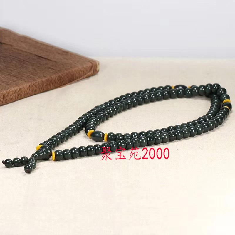 天然和田玉老型珠项链 青玉108颗佛珠挂链多圈手串念珠加长毛衣链