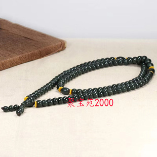 天然和田玉老型珠项链 青玉108颗佛珠挂链多圈手串念珠加长毛衣链