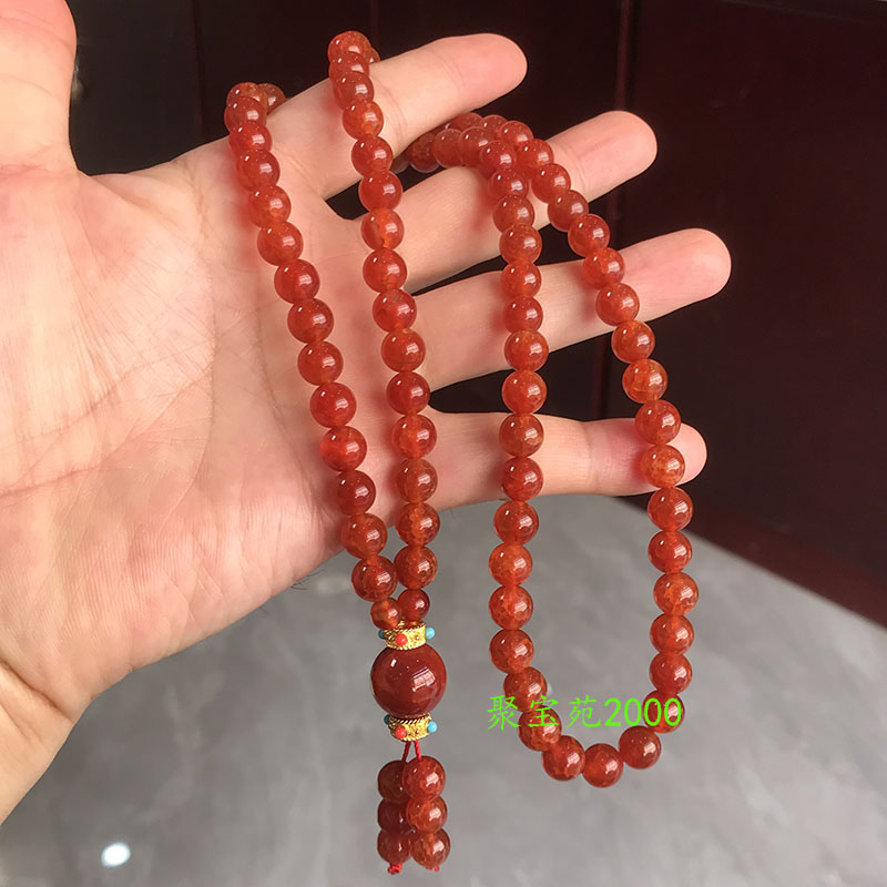 红玛瑙龙鳞凤血念珠佛珠项链红玉髓玉石锁骨链毛衣链战国红灯笼链