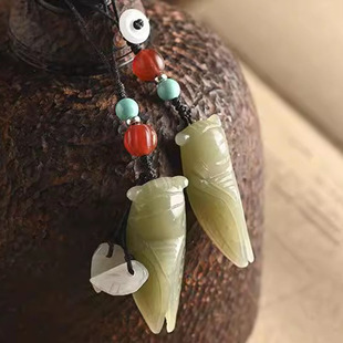 玉蝉挂件和田玉吊坠天然玉石一鸣惊人知了和田手机链钥匙扣礼物坠