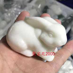 蓝田玉生肖兔手把件男女玉石兔子把玩件桌面玉萌萌兔摆件前途无量