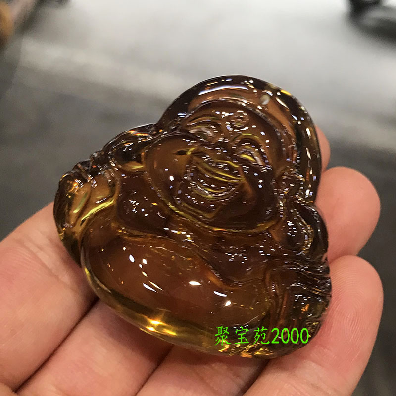 墨西哥琥珀弥勒佛吊坠仿蓝珀变色笑佛挂坠琥珀蜜蜡毛衣链佛公项链