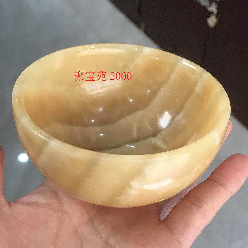 天然黄龙玉碗黄玉养生碗送老人玉石家用碗米饭碗满月周岁礼品摆件