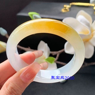 天然黄龙玉手镯冰种玉手镯黄翡翠手镯金丝玉手镯女士高档百搭玉镯