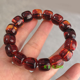 仿天然琥珀蜜蜡手链血丝珀单圈手串男女款云纹血珀老型珠扁珠首饰