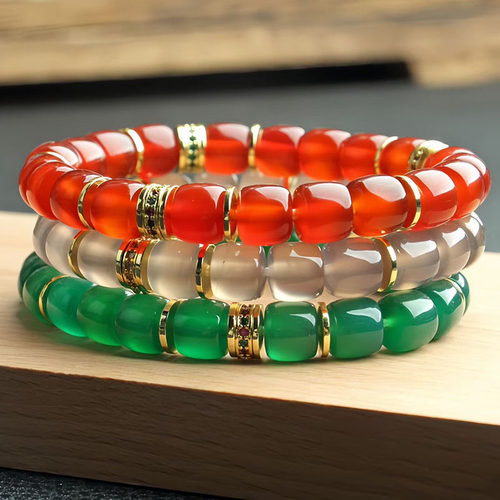 玛瑙玉髓手串男女玉石时尚老型散珠文玩手链原石精雕单圈水晶手饰